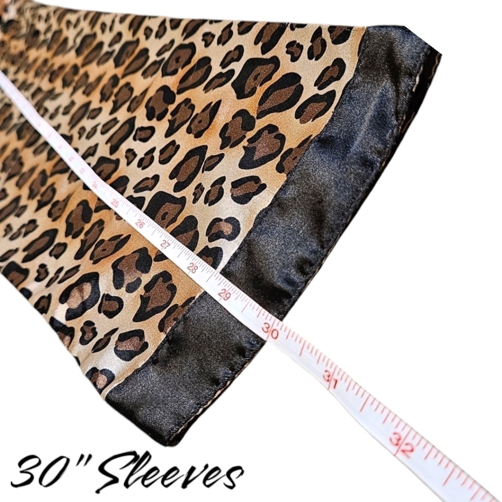 Wmns Satin Leopard Print Pajama Set Sz S Cheetah Shorts & Long Sleeve Button Up - Picture 13 of 13